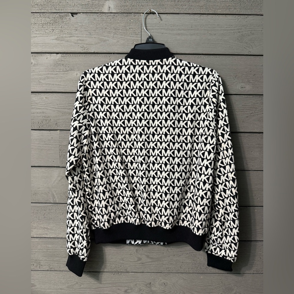 NWT MK Michael Kors Black White Monogram Logo Bomber Jacket Sz XS - Picture 4 of 6